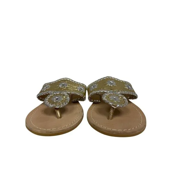 NEW Jack Rogers Women's Sandal Flat Block Heel Silver Gold Size 6 Leather Navajo - Picture 2 of 7